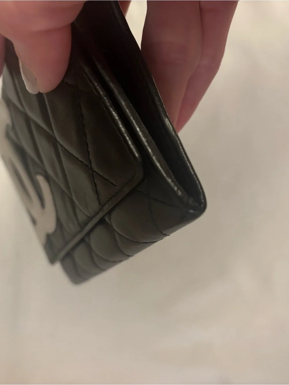 CHANEL Black Vintage Cambon Quilted Leather Wallet White CC and Pink Interior